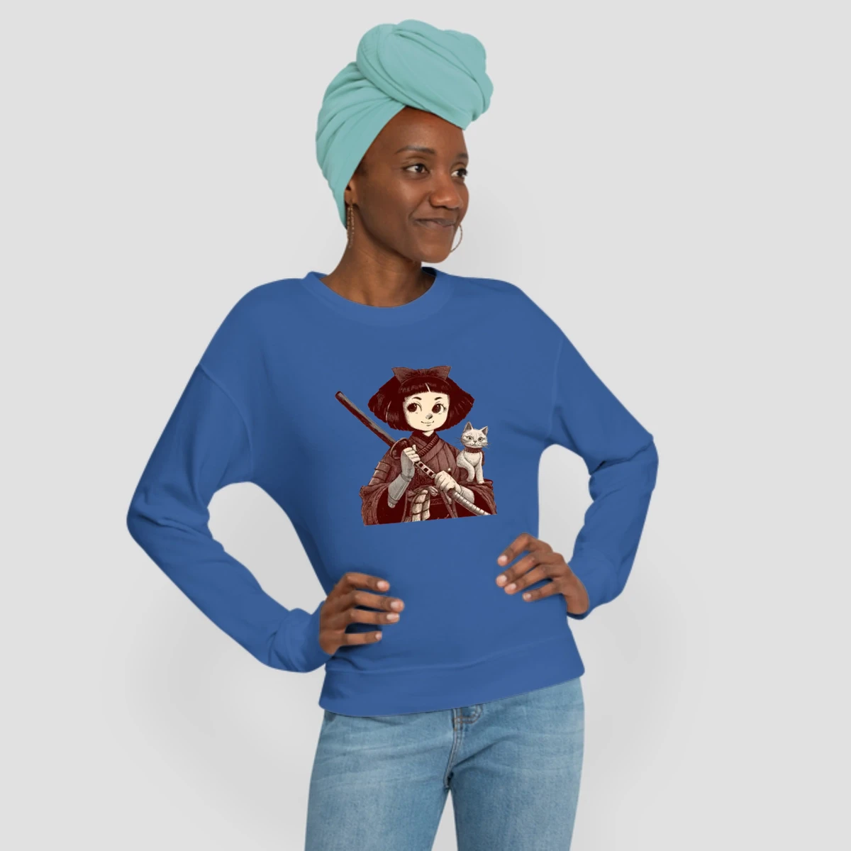 Chibi Samurai Warrior Cat Companion And Blossoms