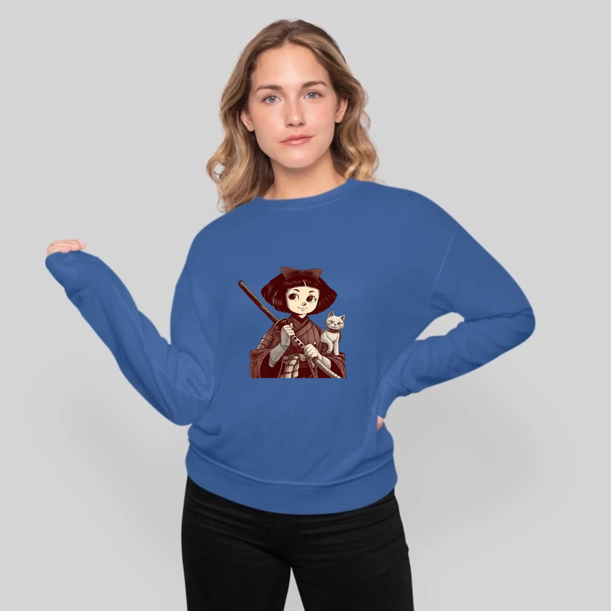 Chibi Samurai Warrior Cat Companion And Blossoms