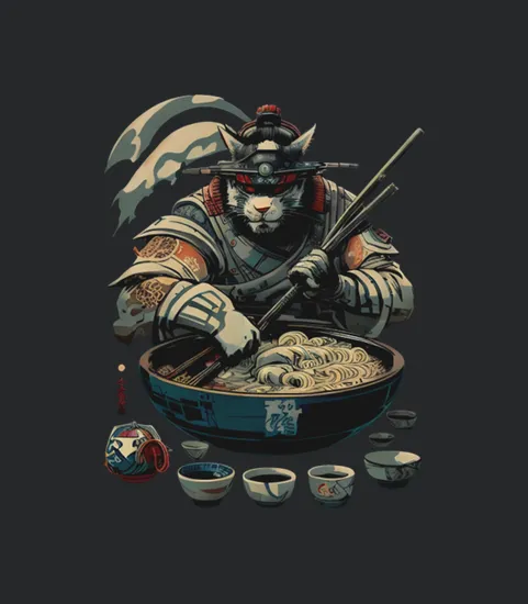 Samurai Cat Ramen Chef Traditional Japanese Art