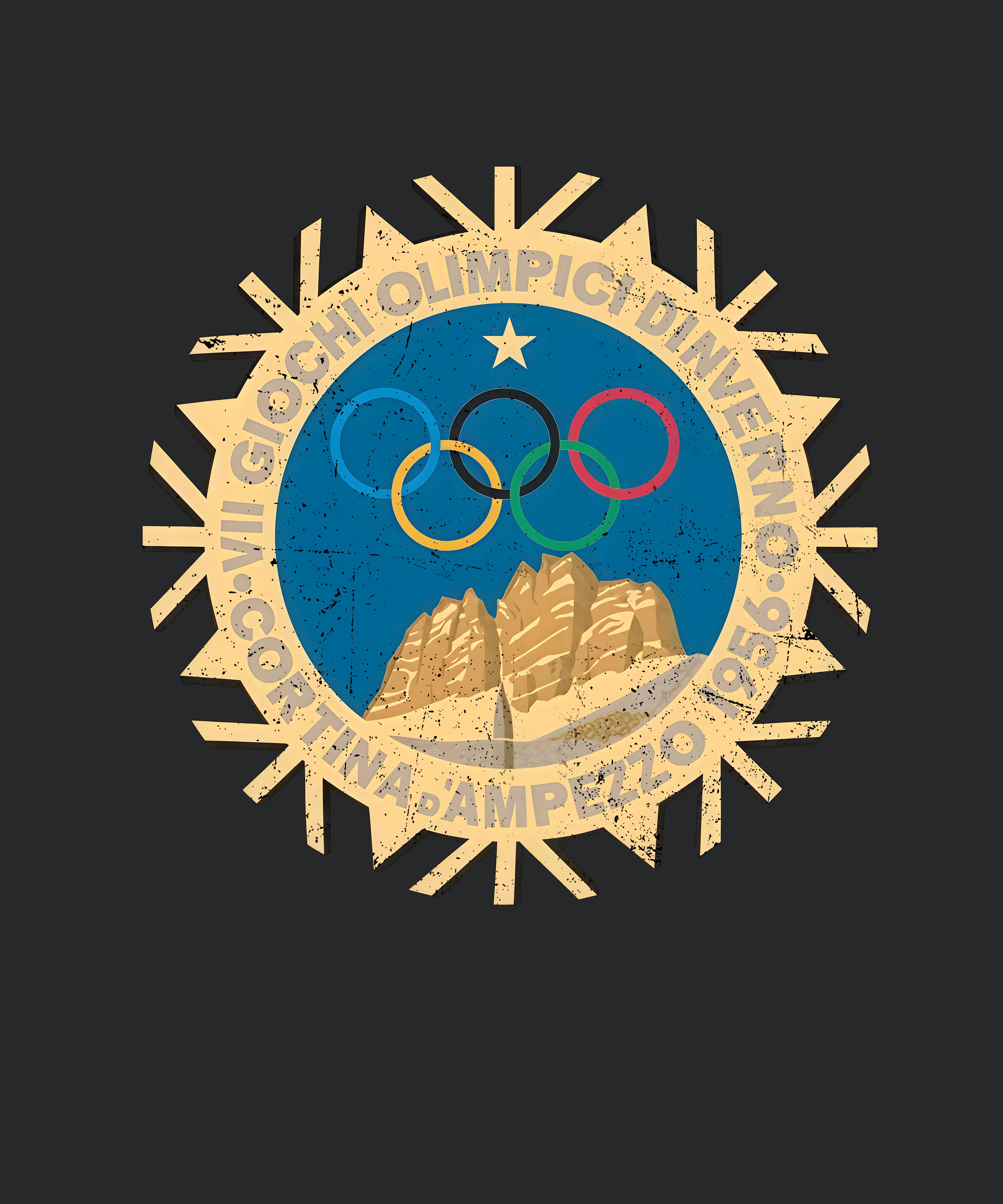 Cortina Dampezzo Winter Olympics 1956 Retro Grunge Logo World Event