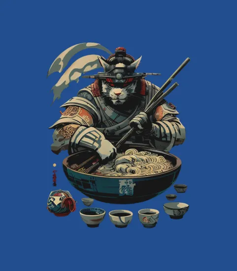 Samurai Cat Ramen Chef Traditional Japanese Art