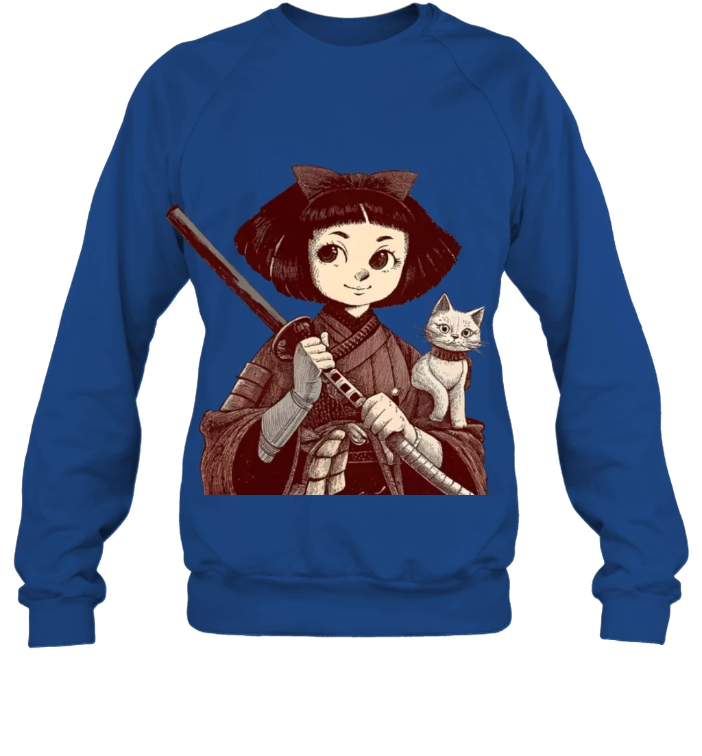 Chibi Samurai Warrior Cat Companion And Blossoms