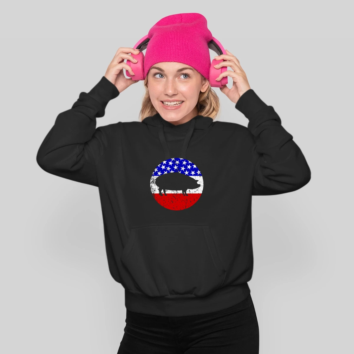 Pig Roast Retro Style Bbq Cookout American Flag