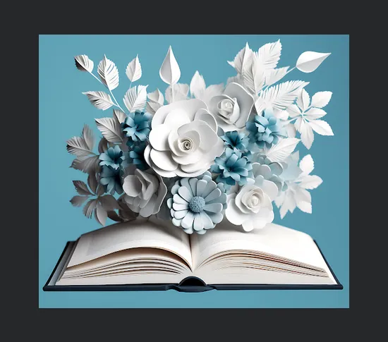 3d Open Book With Flowers On