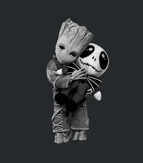 Baby Groot Hug Hugging Jack Skellington