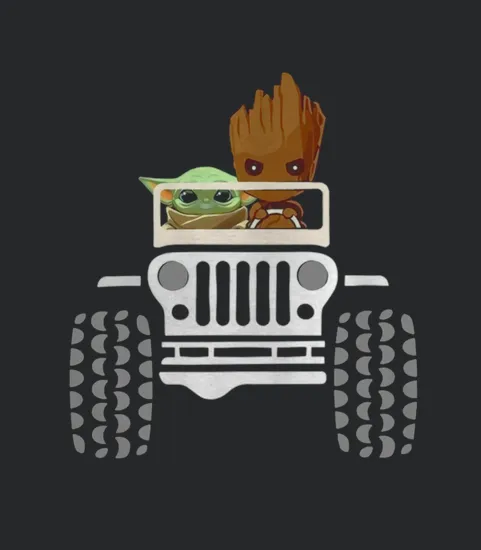 Baby Yoda And Baby Groot Driving Jeep