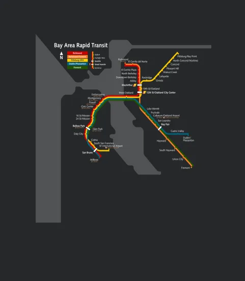 San Francisco Bart Bay Area Transit Metro Map Tee