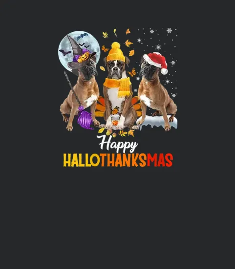 Womens Boxer Dog Happy Hallothanksmas Halloween Thanksgiving Xmas