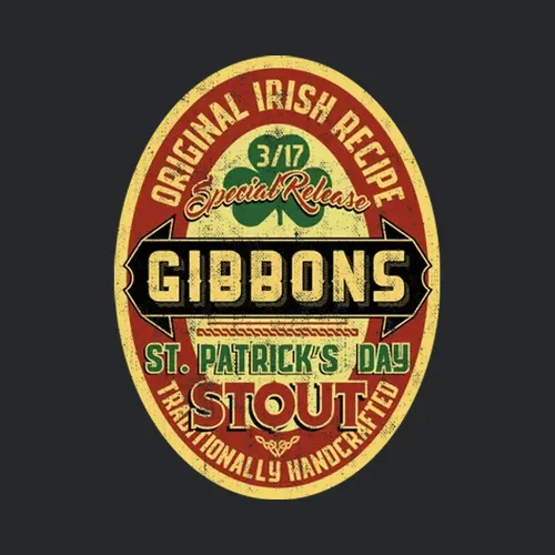 Gibbons Original Irish Stout Beer Label St Patricks Day Last Name