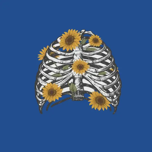 Vintage Anatomical Ribcage With Sunflower