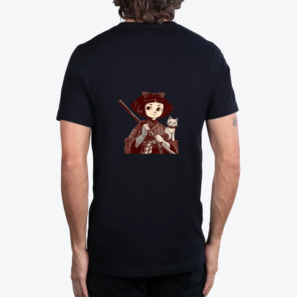 Chibi Samurai Warrior Cat Companion And Blossoms