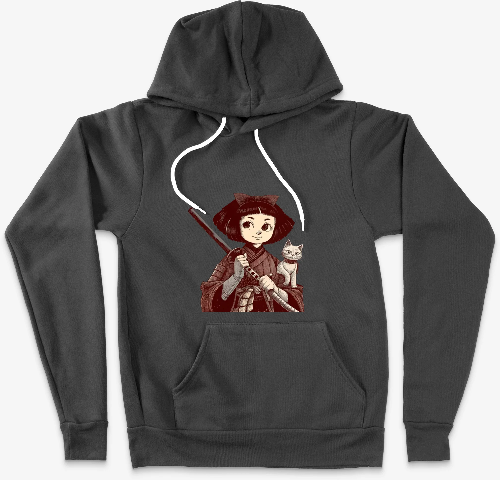 Chibi Samurai Warrior Cat Companion And Blossoms