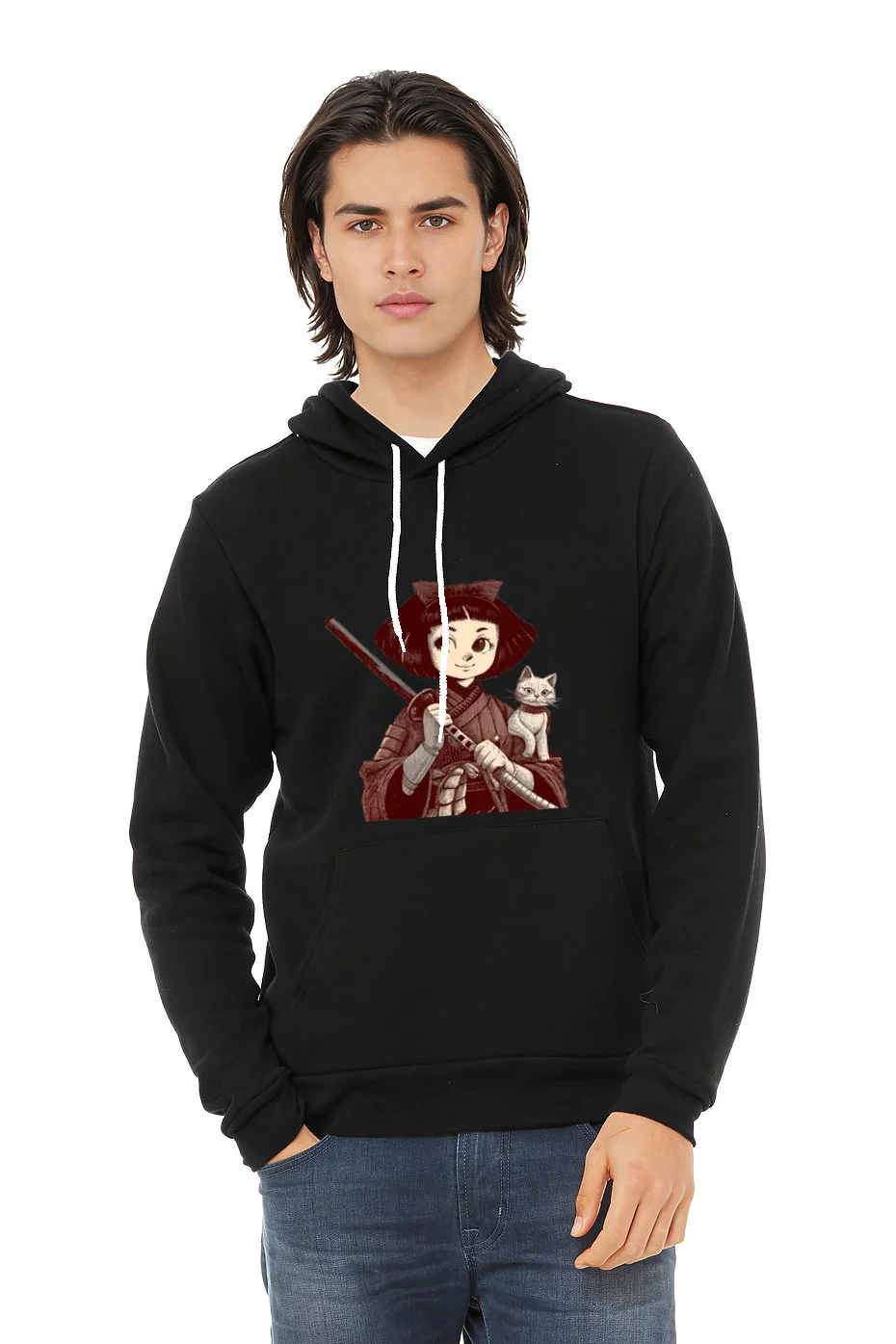 Chibi Samurai Warrior Cat Companion And Blossoms