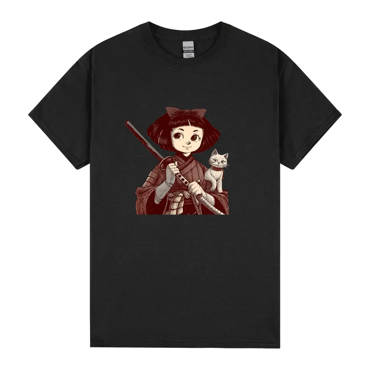 Chibi Samurai Warrior Cat Companion And Blossoms