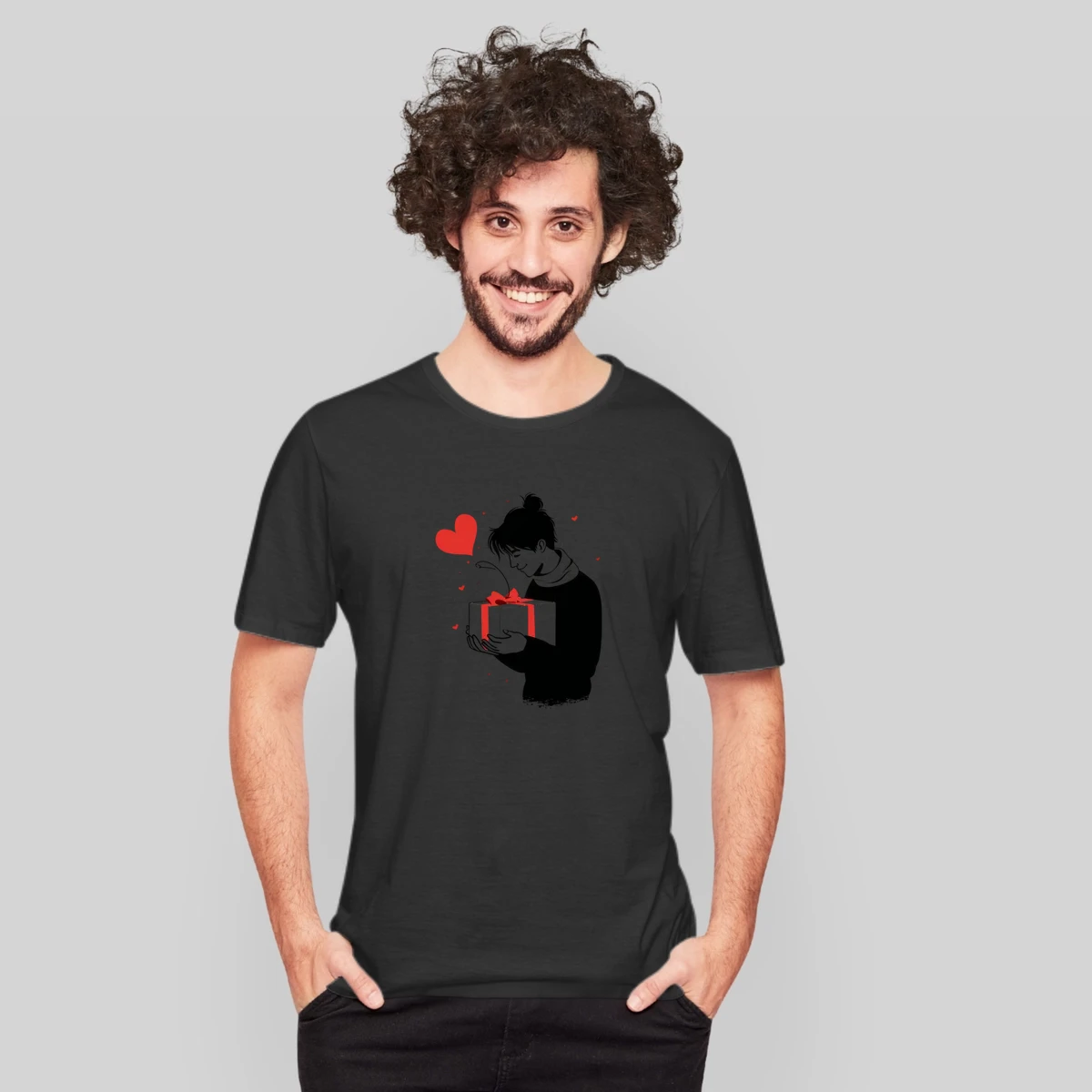 Person Receives A Gift With Falling Hearts