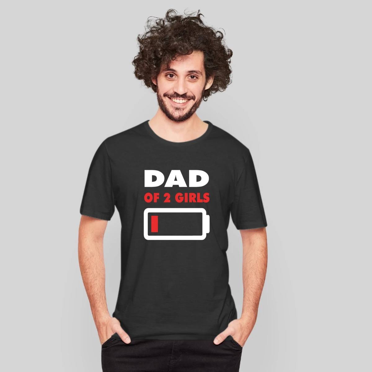 Mens Dad Of Two Girls Daddy Low Battery