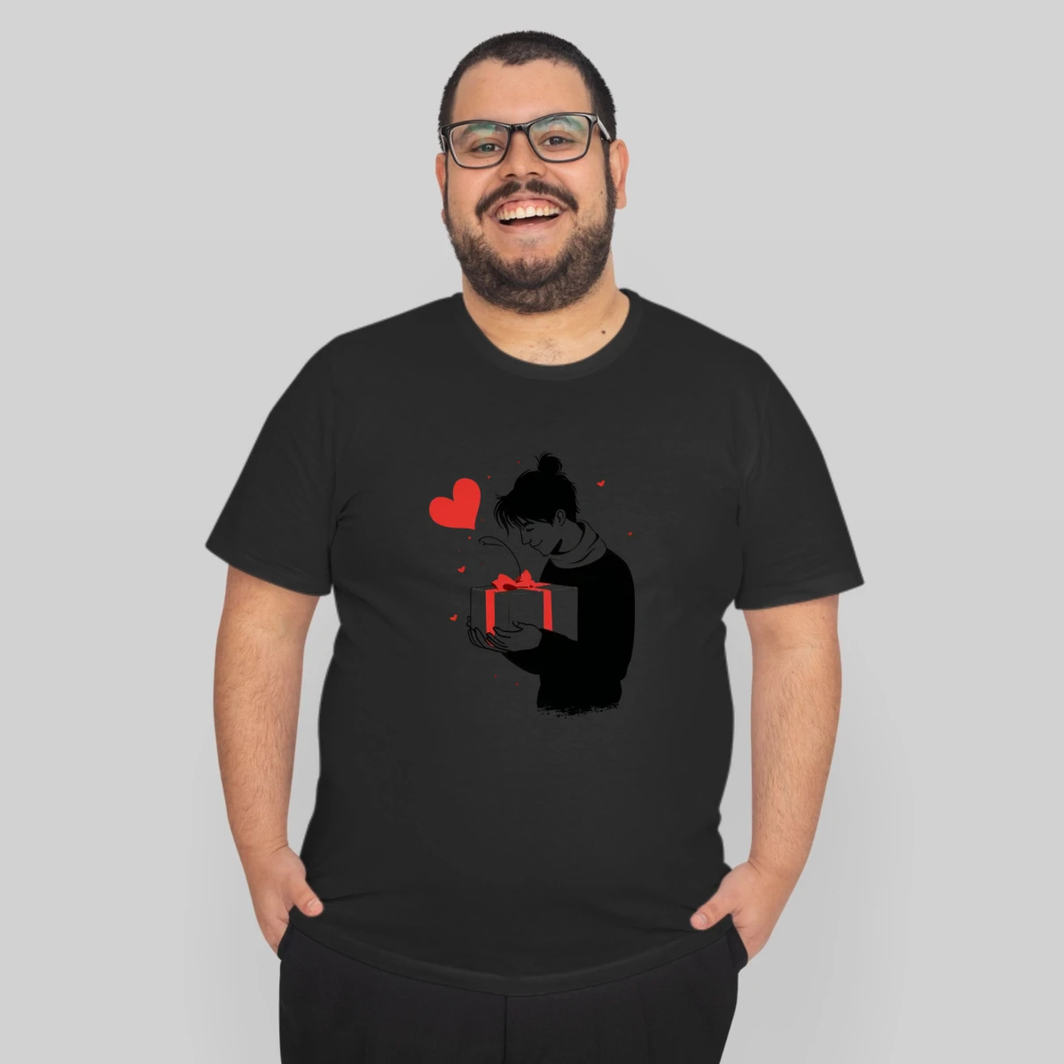 Person Receives A Gift With Falling Hearts