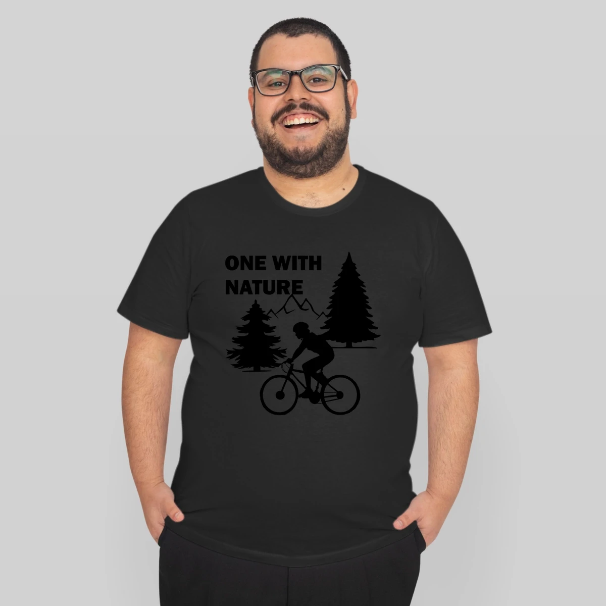 Cyclist In Nature With Text One With Nature