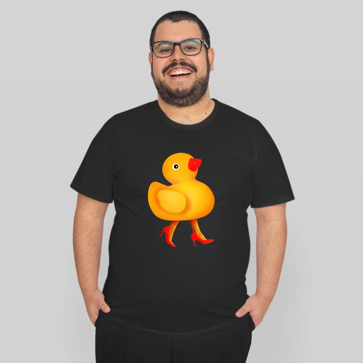 Yellow Cool Rubber Duck On Red High Heels