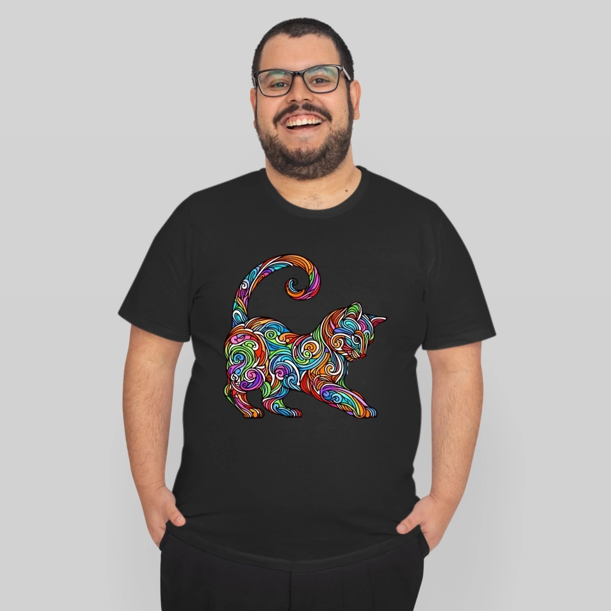 Pouncing Cat Or Playful Kitten Or Colorful Line Art