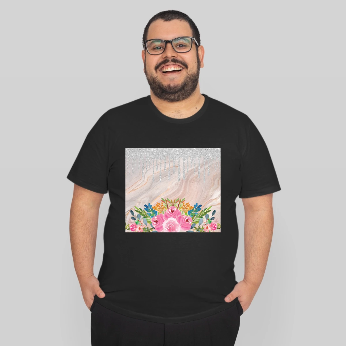 20oz Skinny Tumbler Design Floral Pink Marble Glitter