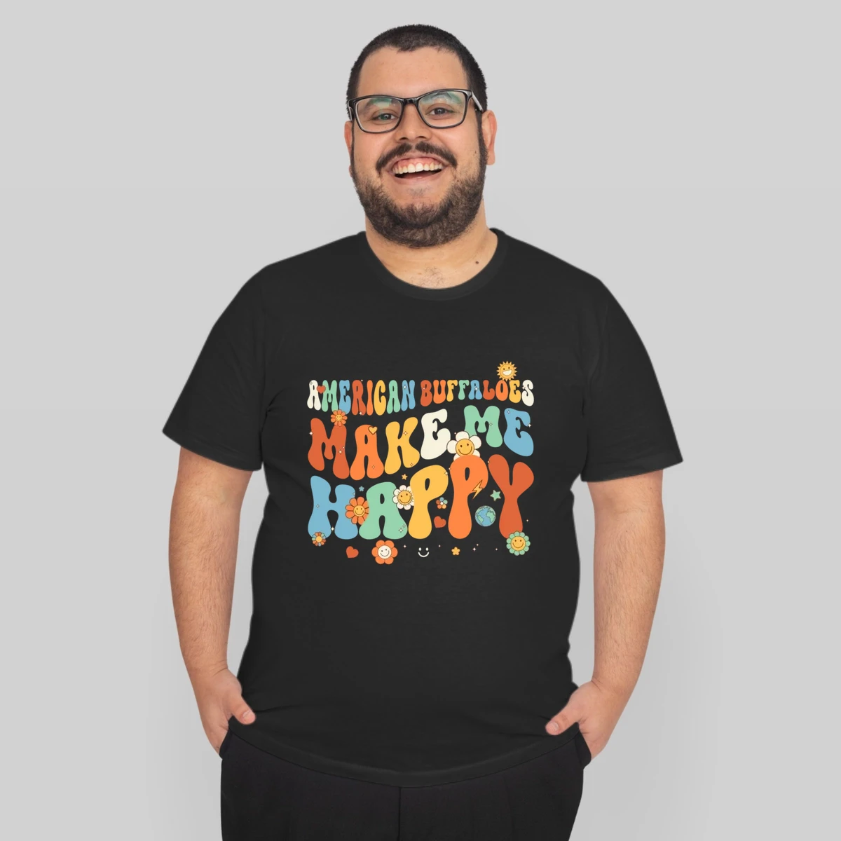 American Buffaloes Make Me Happy Groovy Retro