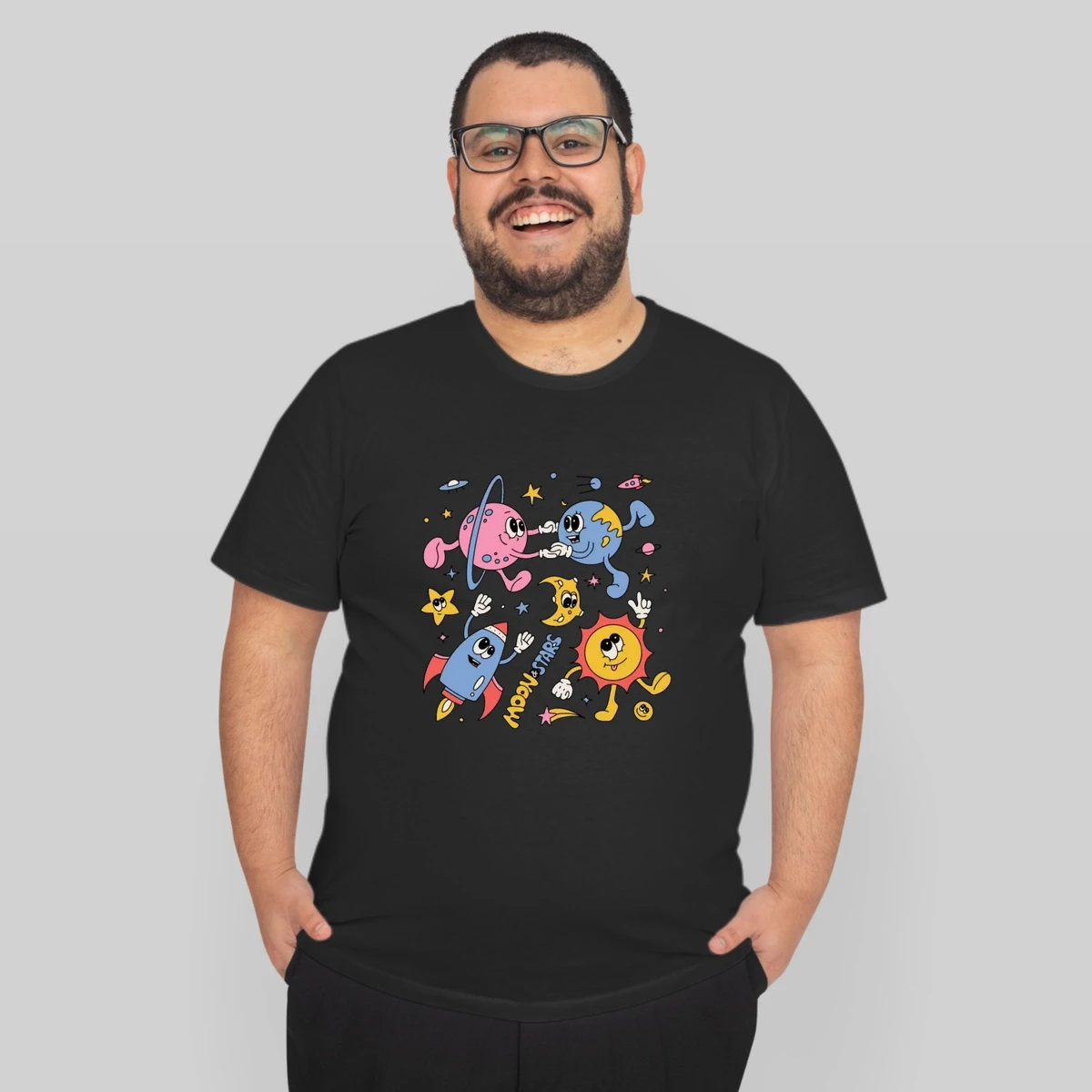 Solar System Planets Moon Sun Saturn Cute Groovy