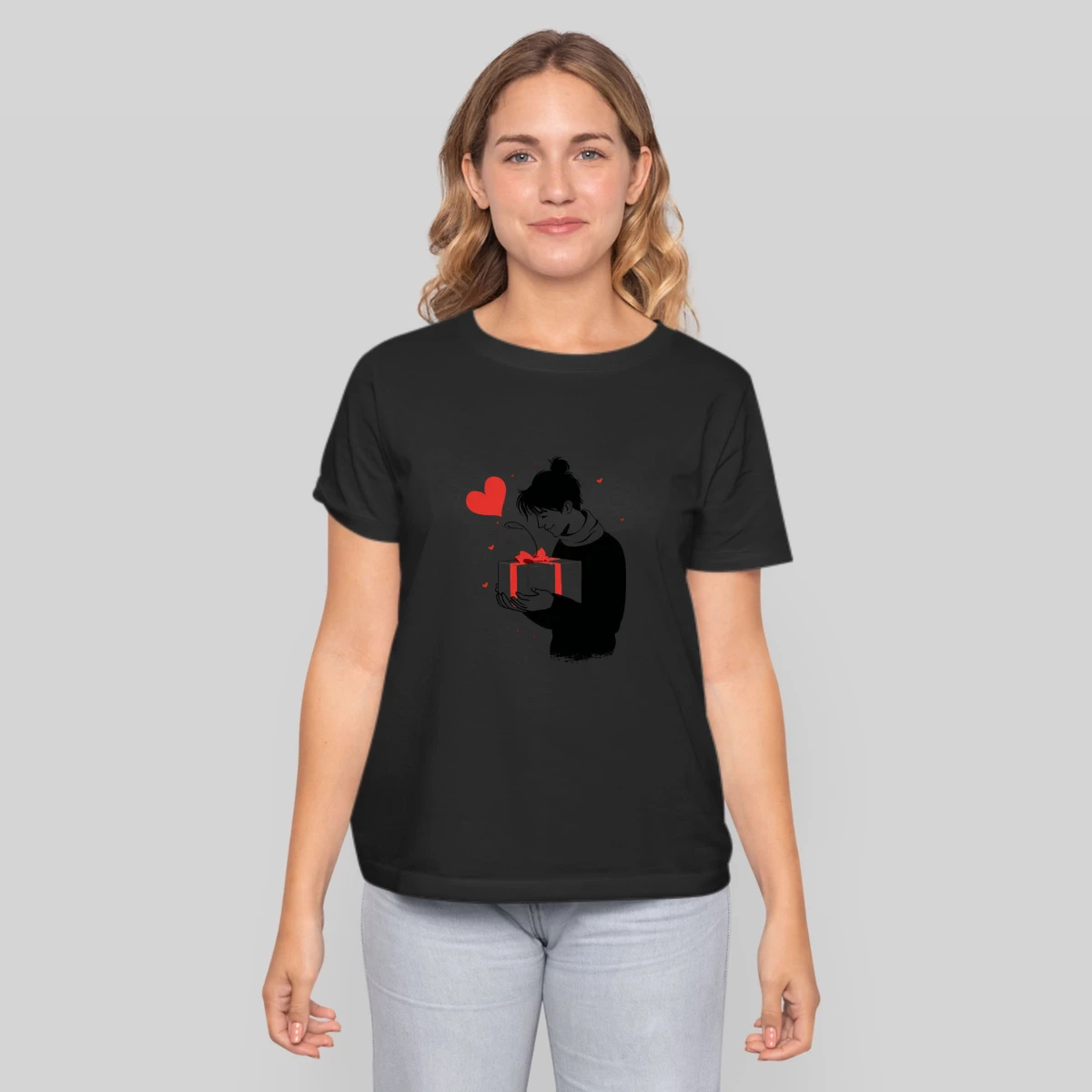 Person Receives A Gift With Falling Hearts