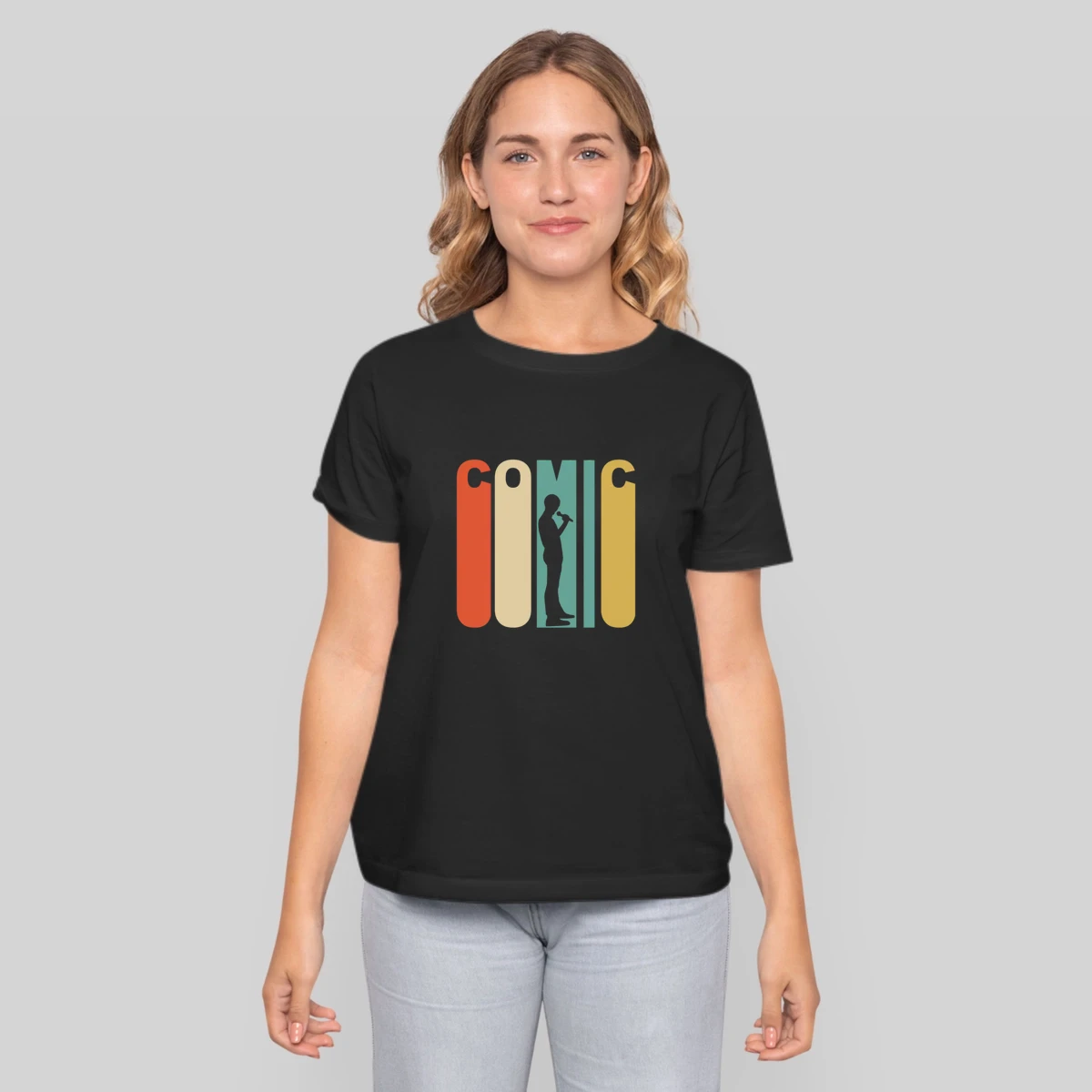 Retro 1970s Style Stand Up Comic Silhouette