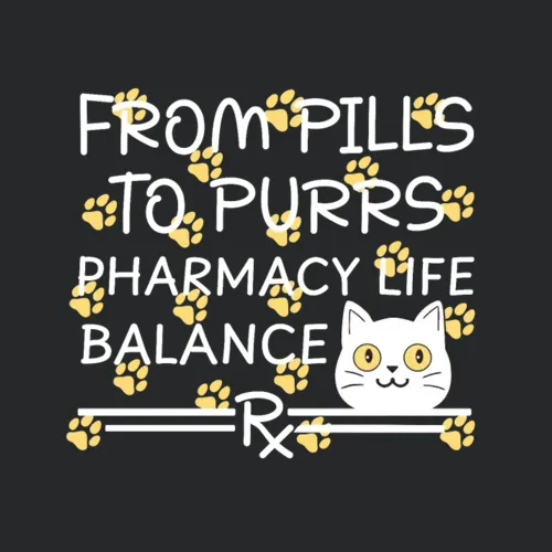 Pharmacy Cat Pills To Purrs Yellow White