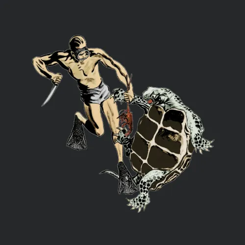 Freediving Diver Fighting A Turtle For A Lobster