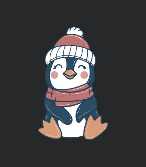 Cute Winter Penguin With Scarf Smiling