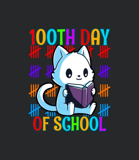 100th Day Of School Cute Cat Reading Boys Girls