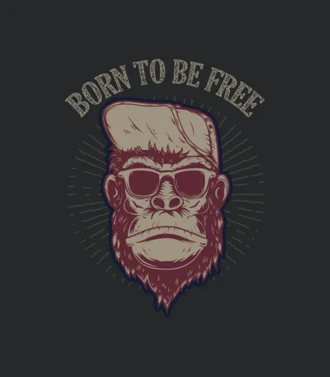 Born To Be Free Monkey Illustration Grunge