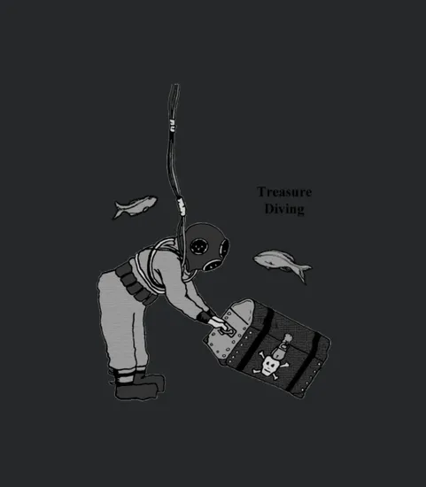 Vintage Diver With Diving Helmet And Treasure