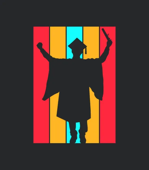 Cool Retro Cap And Gown Excited Graduate Student