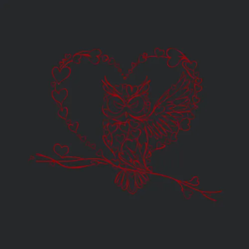 Owl On Tree Branch Hearts Vector One Color