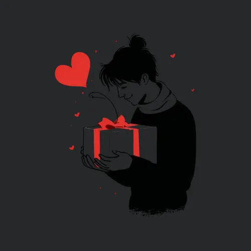 Person Receives A Gift With Falling Hearts