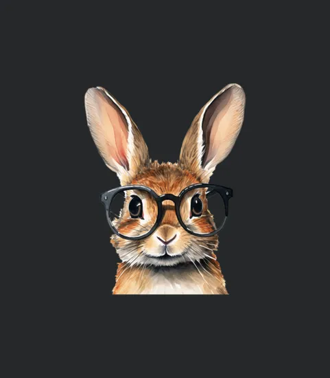 Watercolor Portrait Cute Rabbit With Glasses