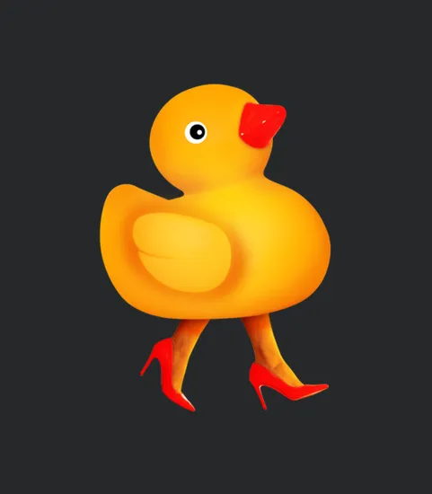 Yellow Cool Rubber Duck On Red High Heels