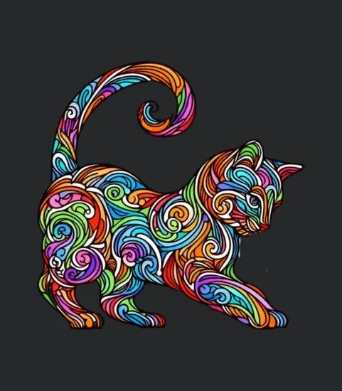 Pouncing Cat Or Playful Kitten Or Colorful Line Art