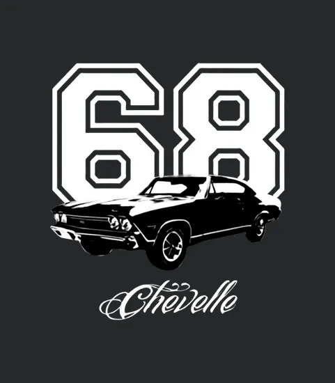 1968 Chevelle Three Quarter Angle View With Year And Model Name Dark Color