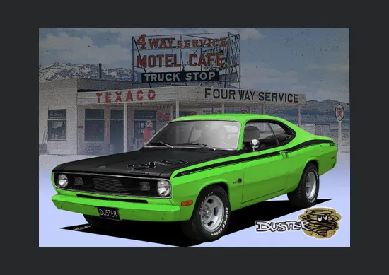 1970 74 Duster Poster Green