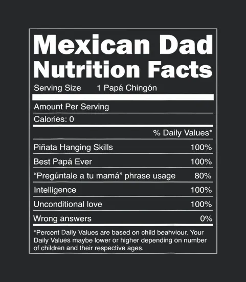 Mens Regalo Para Papa Nutrition Facts Funny Mexican Dad