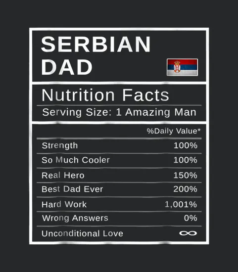 Mens Serbian Dad Nutrition Facts Fathers Day Hero Gift