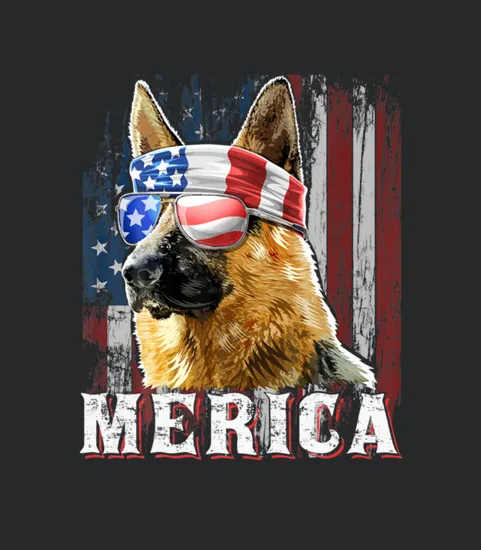 Merica German Shepherd Dog 4th Of July American Flag