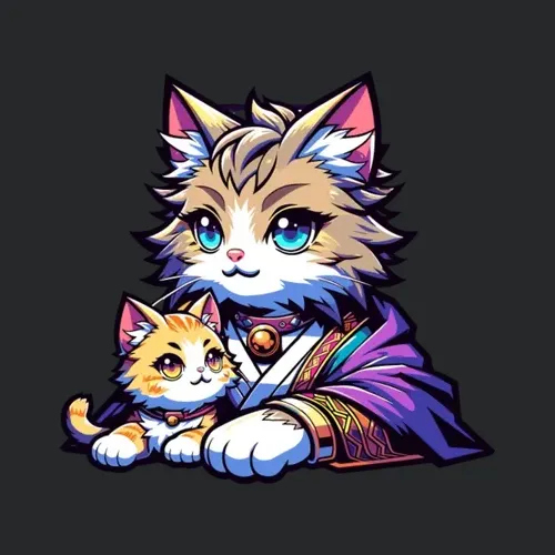 Adorable Anime Cat Family In Vibrant Colors
