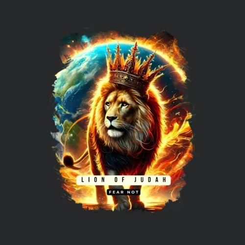 Lion Of Judah With Crown Flames And World