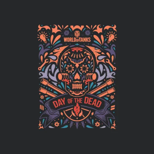 World Of Tanks Day Of The Dead Orange Blue Skull