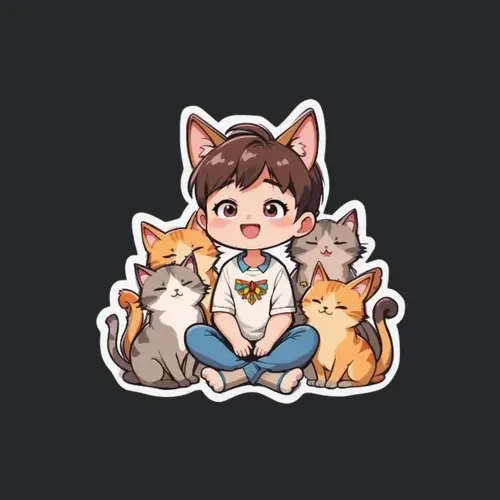 Happy Kid And Cute Cats